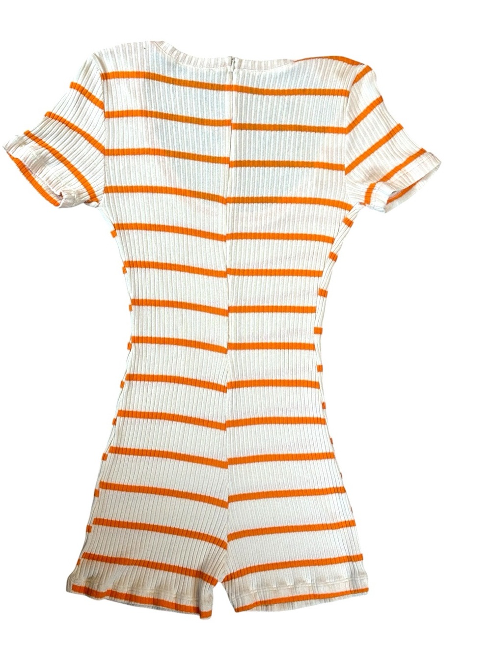 Zara Ribbed Orange Stripe Knit Romper Scoop Neck Ruffle Trim Fitted Size Large - Picture 6 of 12